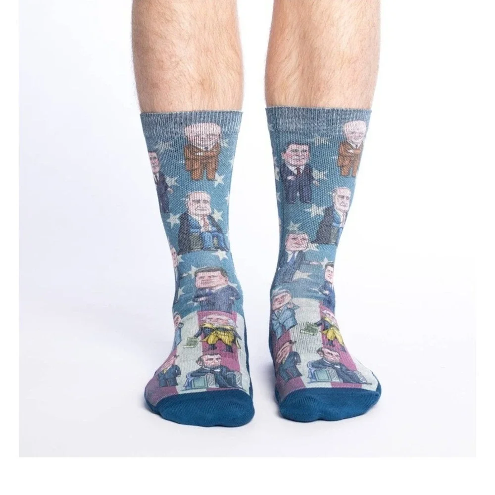 NEW Good Luck Sock Mens Past Presidents of United States Blue‎ Crew Size 8-13